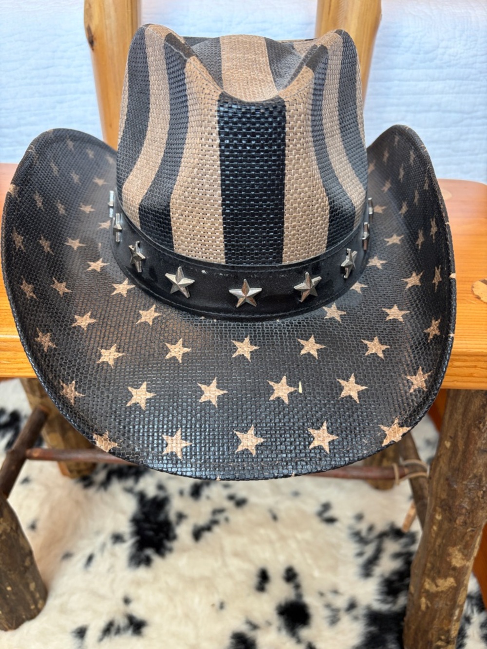 Yumi Kim Black and Natural Striped Star Cowboy Hat
